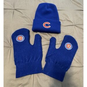 MLB Chicago Cubs Winter Knit Hat & Mittens Set Blue & Red